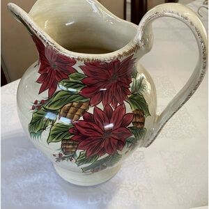 Tabletop Unlimited: Dario Farrucci pin-con Poinsettia/ flowers large pitcher